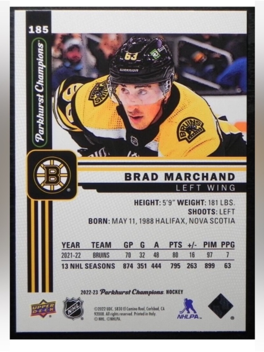 🇨🇦NOW $1🍀 Brad Marchand 2022/23 Parkhurst Boston Bruins Hockey Card - Picture 2 of 2